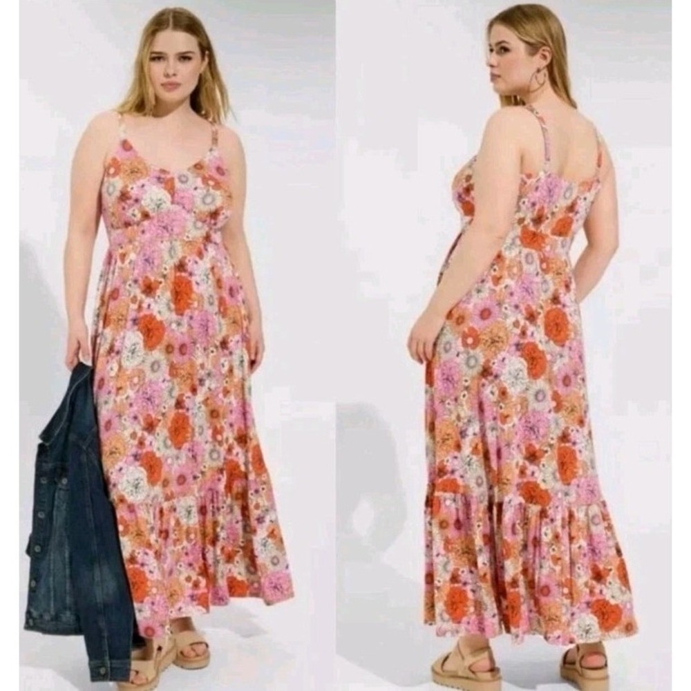 TORRID Maxi‎ Super Soft Tiered Dress Womens 1X Retro Floral Cottagecore Feminine